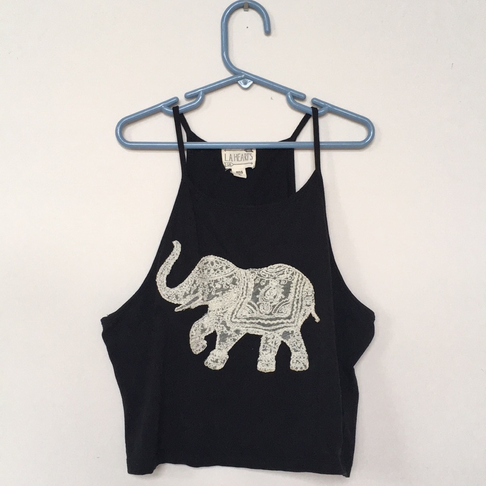 Black Crop Top with Lace Elephant